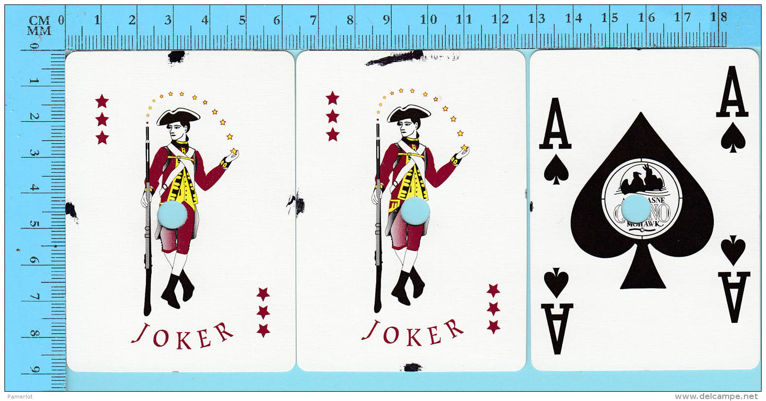 Cartes à Jouer De Casino  Mohawk - 2 Joker + As De Pique - Cartes Cancellées " Perforé" Arriere Publicitaire - 2 Scans - Cartes à Jouer Classiques