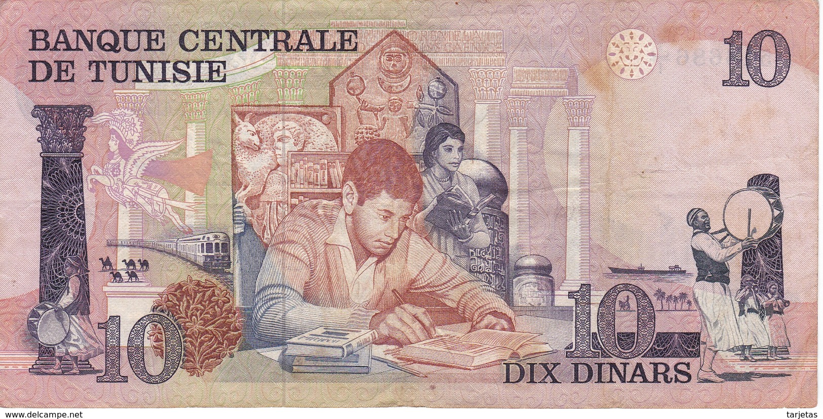 BILLETE DE TUNEZ DE 10 DINARS DEL AÑO 1973 (BANK NOTE) - Tusesië
