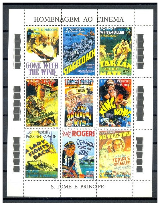 S TOME & PRINCIPE SHEET 9v 1995 CINEMA TRIBUTE FILM MOVIE TARZAN KING KONG WEISSMULLER * MNH - Sao Tome En Principe