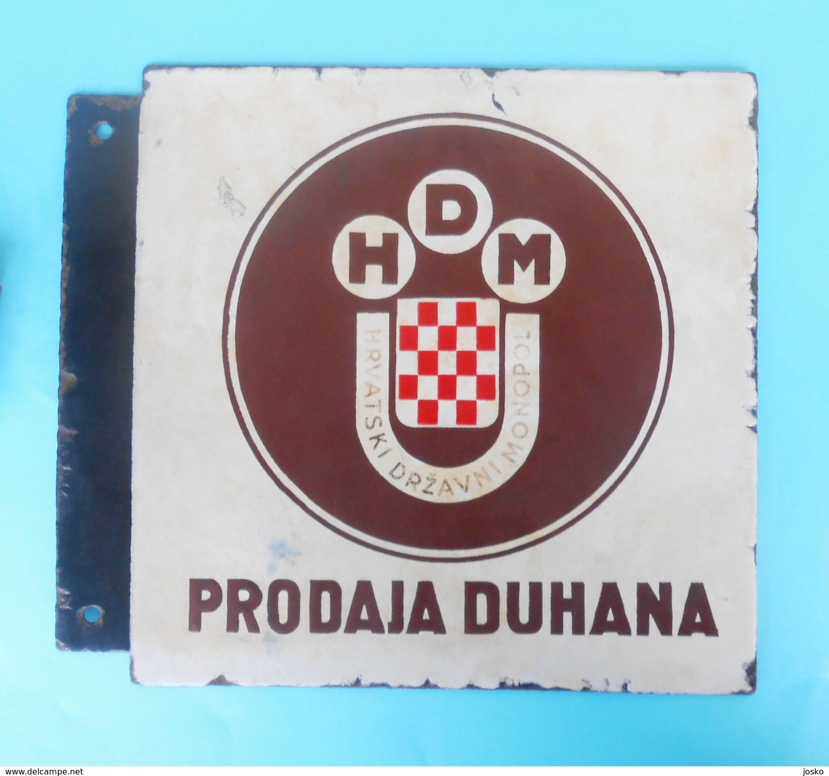 WW2 - CROATIA ( NDH ) " TOBACCO STORE " ORIGINAL VINTAGE ENAMELED SIGN * LARGE MASSIVE * PLAQUE ANCIENNE EMAILLE Ustase - Tabaco & Cigarrillos