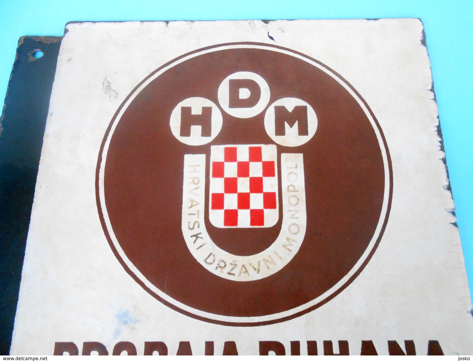 WW2 - CROATIA ( NDH ) " TOBACCO STORE " ORIGINAL VINTAGE ENAMELED SIGN * LARGE MASSIVE * PLAQUE ANCIENNE EMAILLE Ustase - Tabaco & Cigarrillos