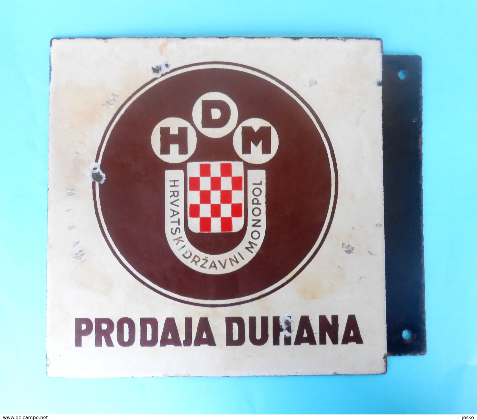 WW2 - CROATIA ( NDH ) " TOBACCO STORE " ORIGINAL VINTAGE ENAMELED SIGN * LARGE MASSIVE * PLAQUE ANCIENNE EMAILLE Ustase - Tabaco & Cigarrillos