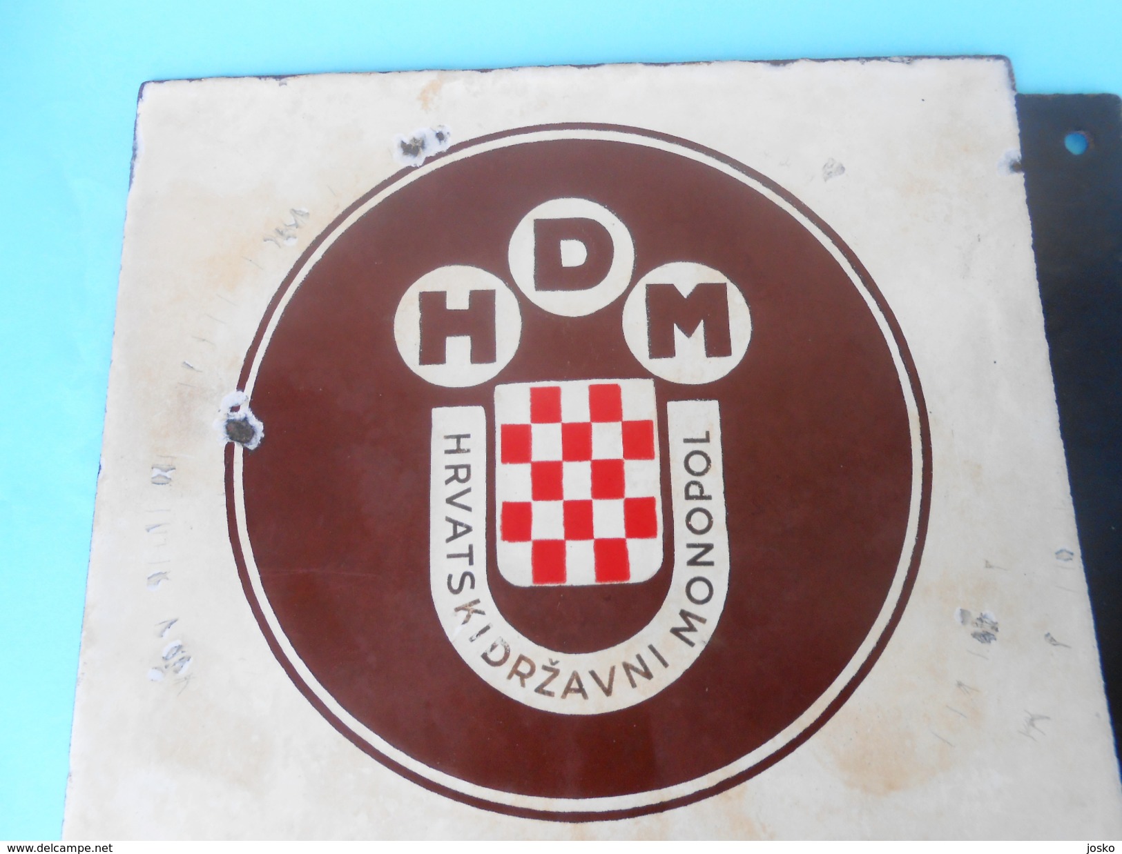 WW2 - CROATIA ( NDH ) " TOBACCO STORE " ORIGINAL VINTAGE ENAMELED SIGN * LARGE MASSIVE * PLAQUE ANCIENNE EMAILLE Ustase - Tobacco