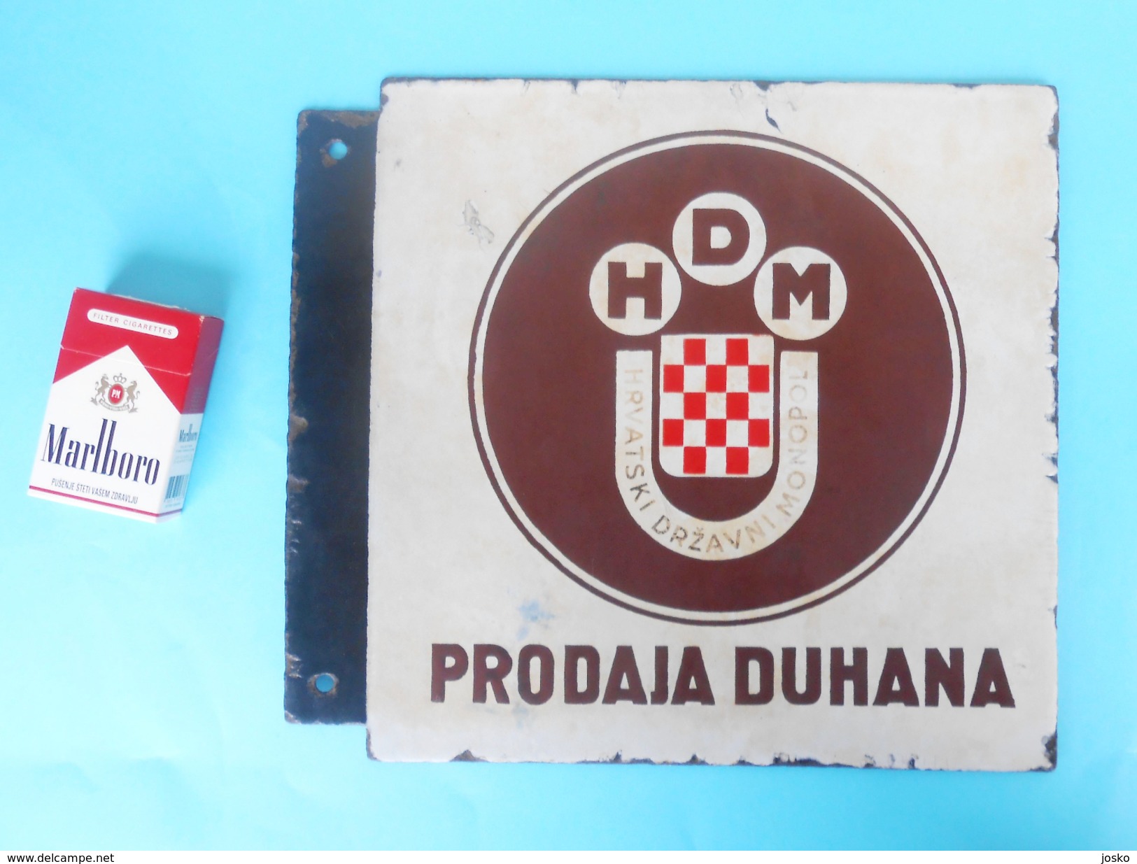 WW2 - CROATIA ( NDH ) " TOBACCO STORE " ORIGINAL VINTAGE ENAMELED SIGN * LARGE MASSIVE * PLAQUE ANCIENNE EMAILLE Ustase