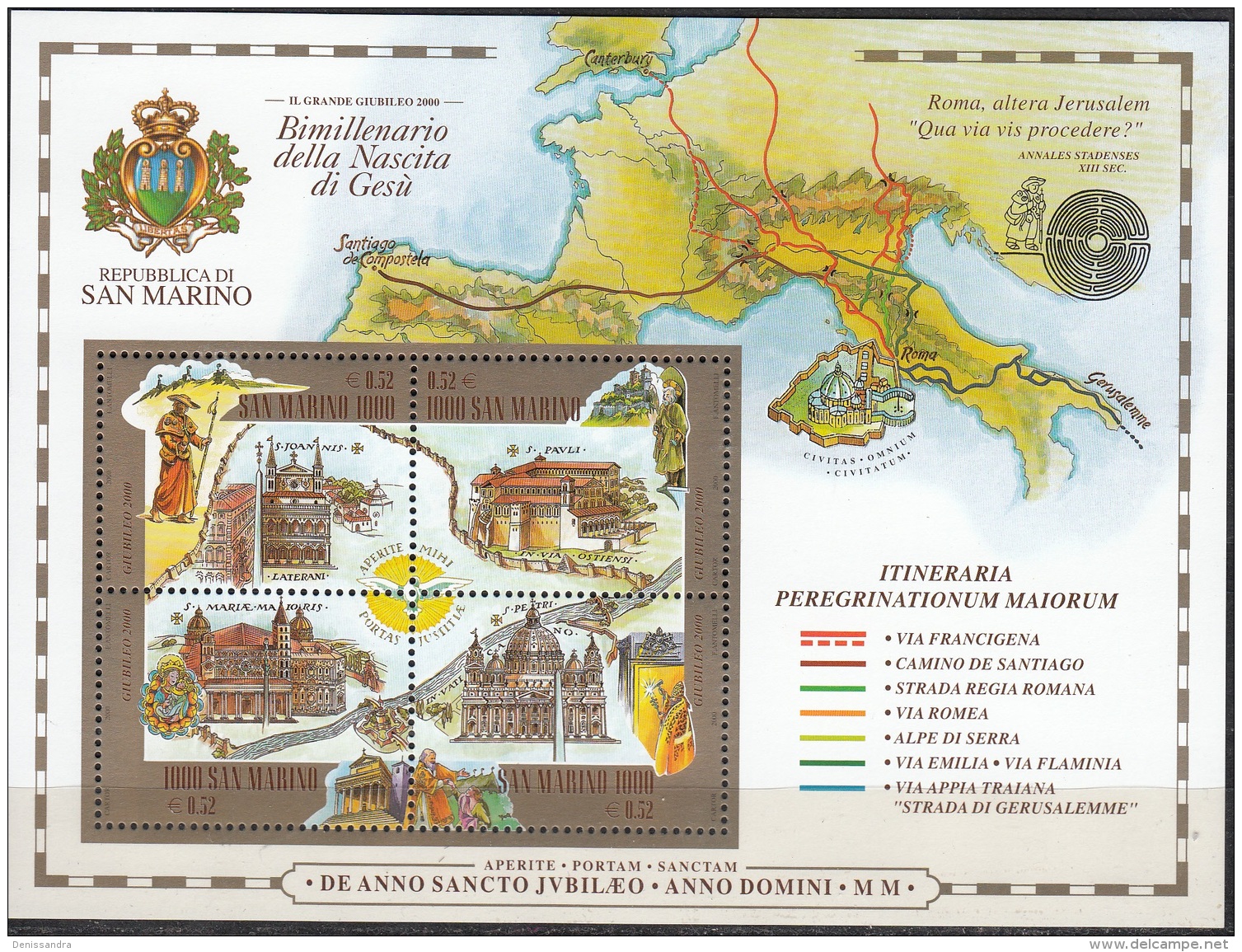 San Marino 2000 Michel Bloc Feuillet 27 Neuf ** Cote (2006) 4.00 Euro Voyages Des Pèlerins - Hojas Bloque