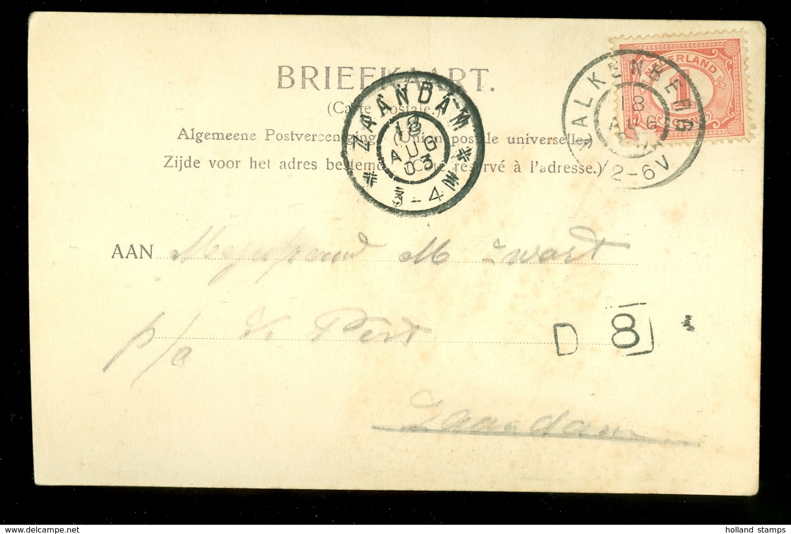 HANDGESCHREVEN BRIEFKAART Van VALKENBERG Met PROTESTENTSCHE KERK  Naar ZAANDAM (10.624q) - Brieven En Documenten