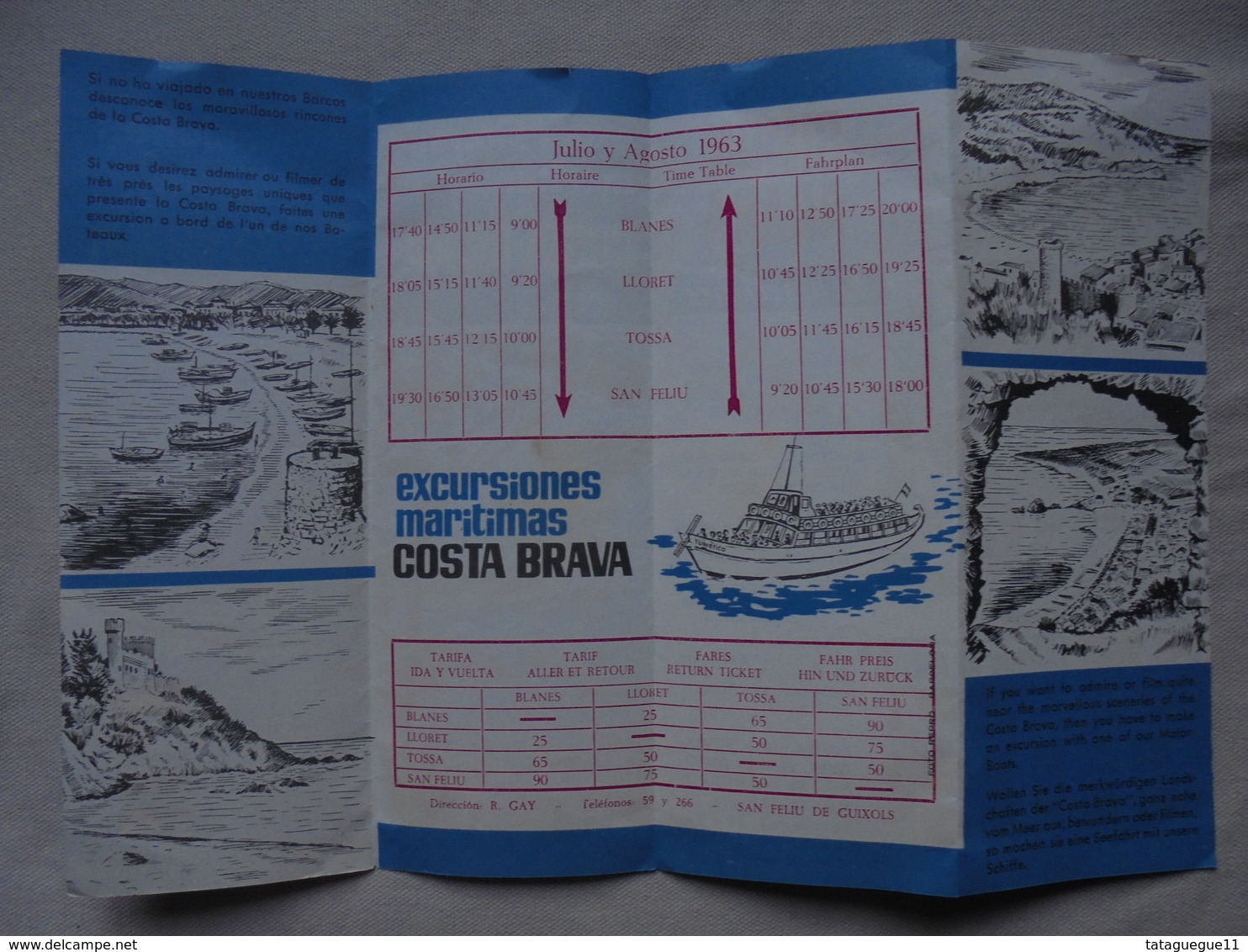 Ancien - Horaire Papier Excursions Maritimes Costa-Brava 1963 - Europa