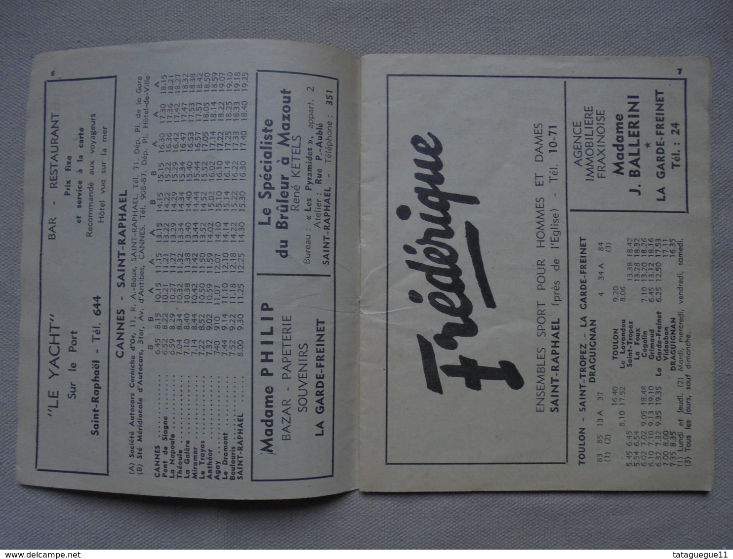 Ancien - Horaire Hiver 1958-59 Tous Les Services De Car - Région St Raphaël - Europa