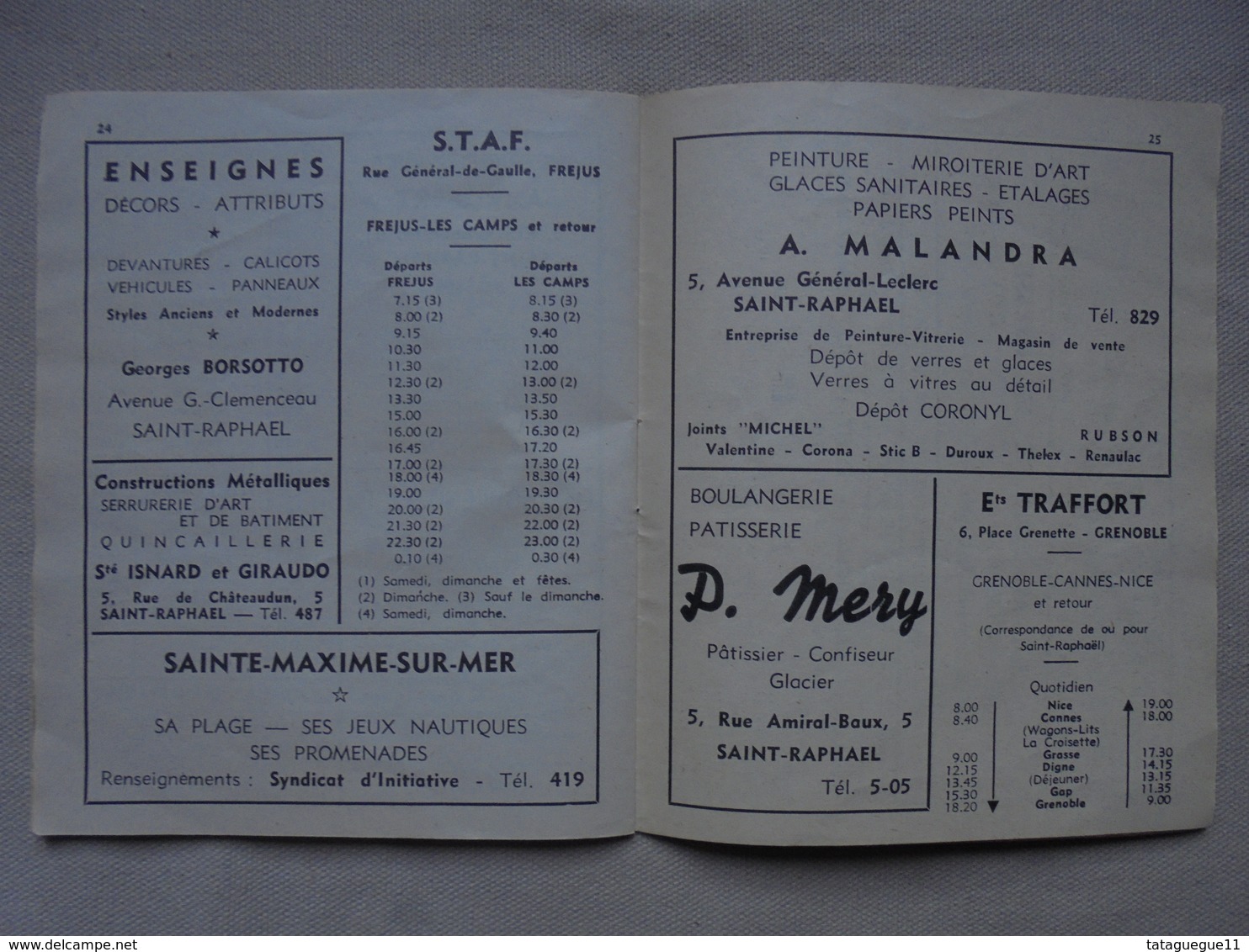 Ancien - Horaire Hiver 1958-59 Tous les services de car - Région St Raphaël