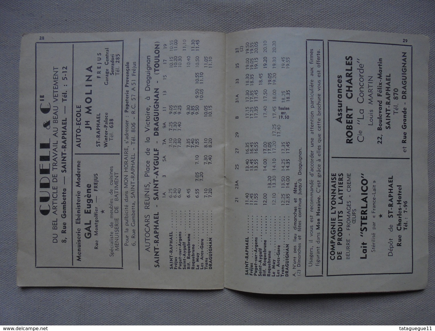 Ancien - Horaire Hiver 1958-59 Tous les services de car - Région St Raphaël