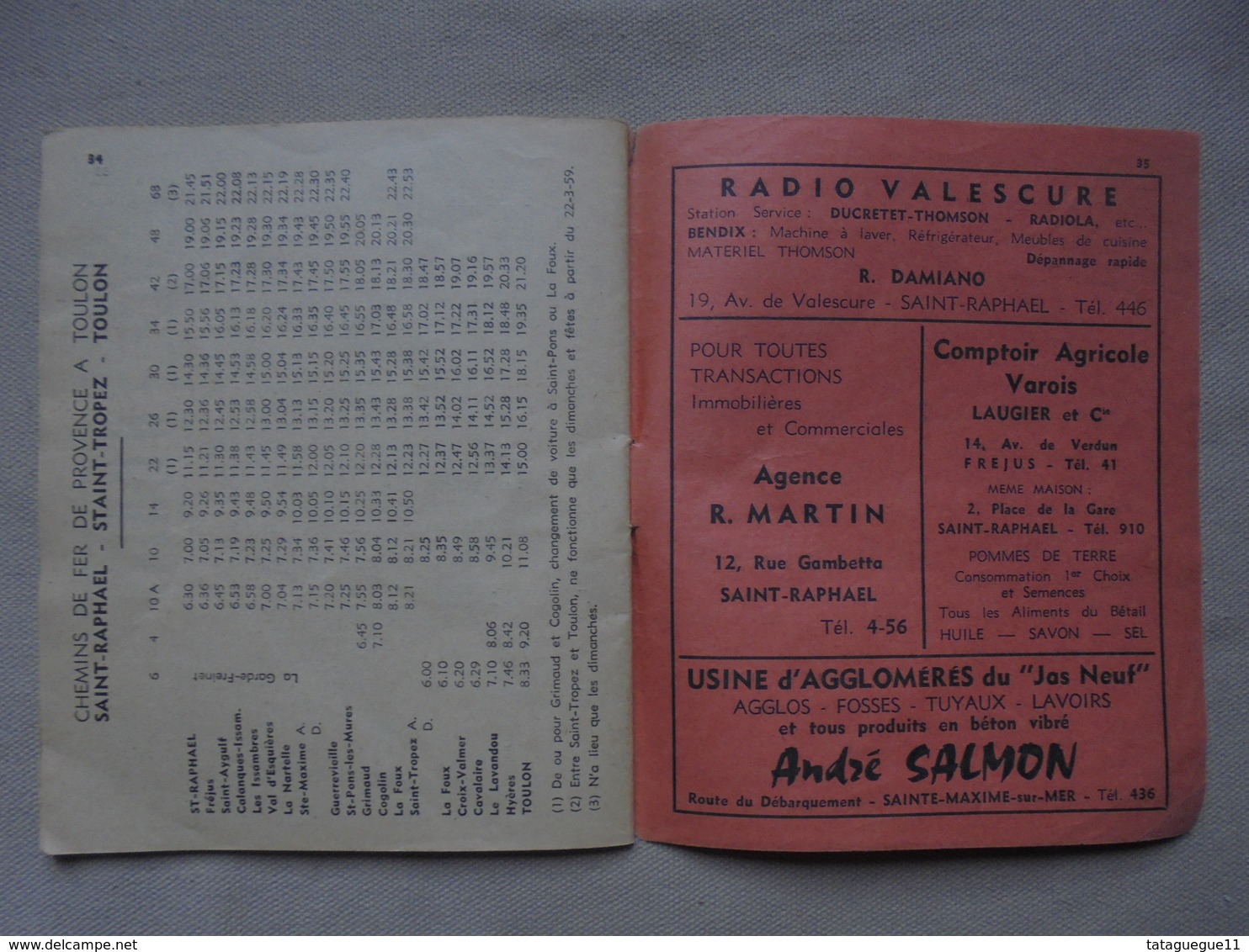 Ancien - Horaire Hiver 1958-59 Tous les services de car - Région St Raphaël