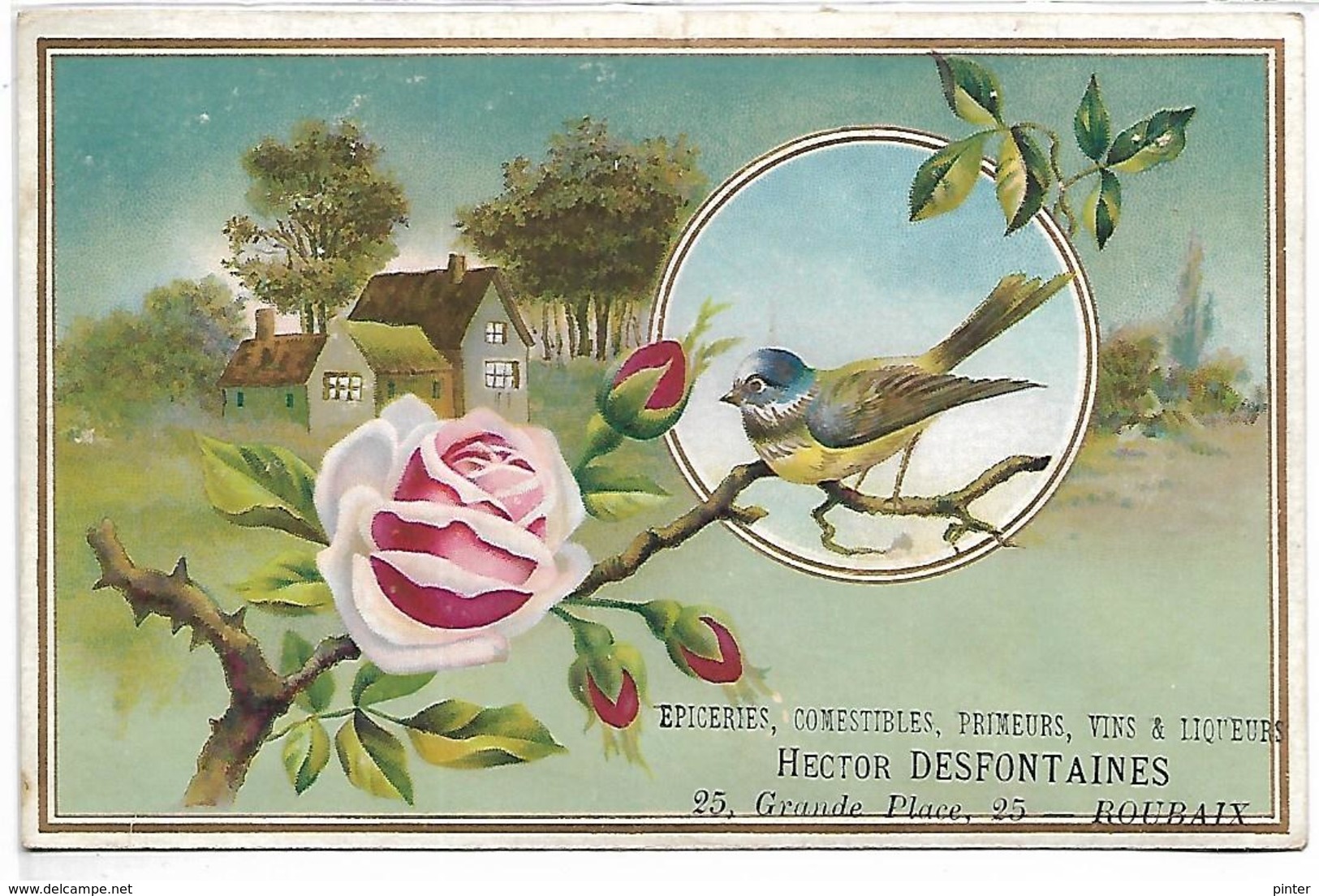 CHROMO  - Epicerie HECTOR DESFONTAINES - Roubaix - Fleurs Et Oiseau - Autres & Non Classés