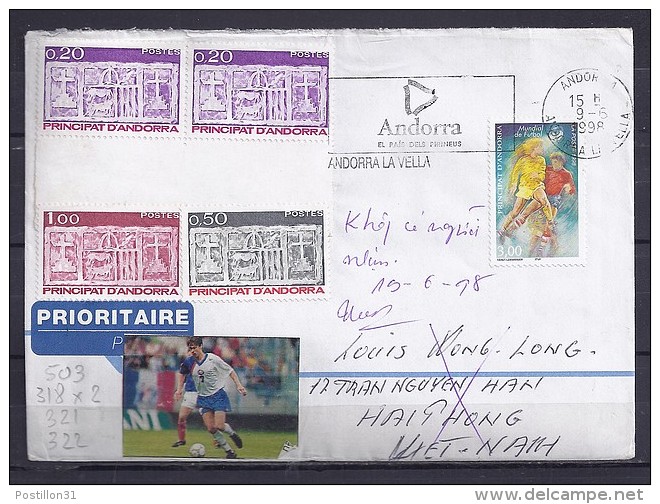 ANDORRE TP N°503+318x2+322+321 SUR LETTRE DU 9.6.98 POUR LE VIET NAM - Cartas & Documentos