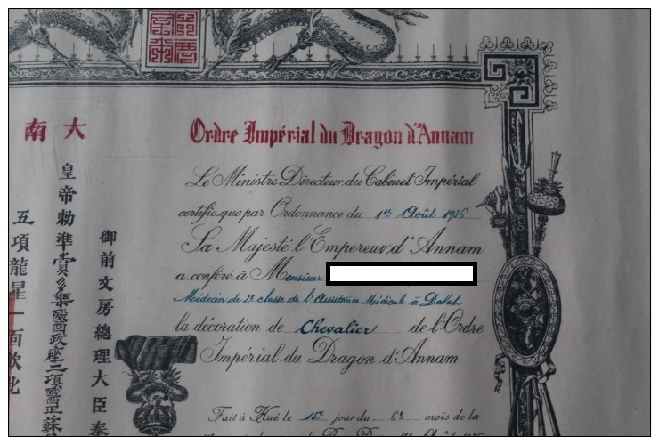 Certificat de chevalier de l'ordre du dragon d'annam 1936 avec sa lettre d'envoi en bambou  INDOCHINE