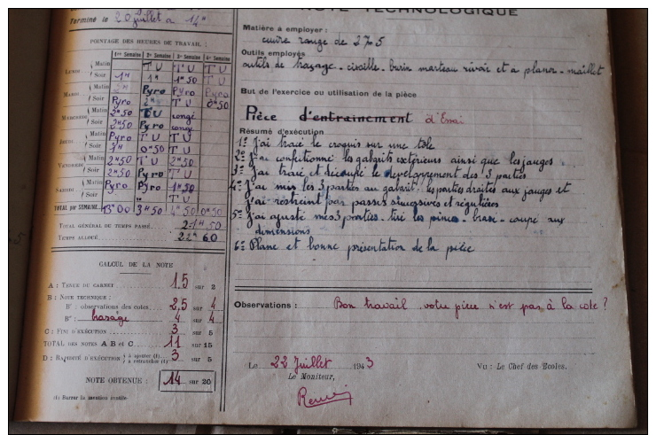 carnet d'atelier de la direction des construction navale 1942