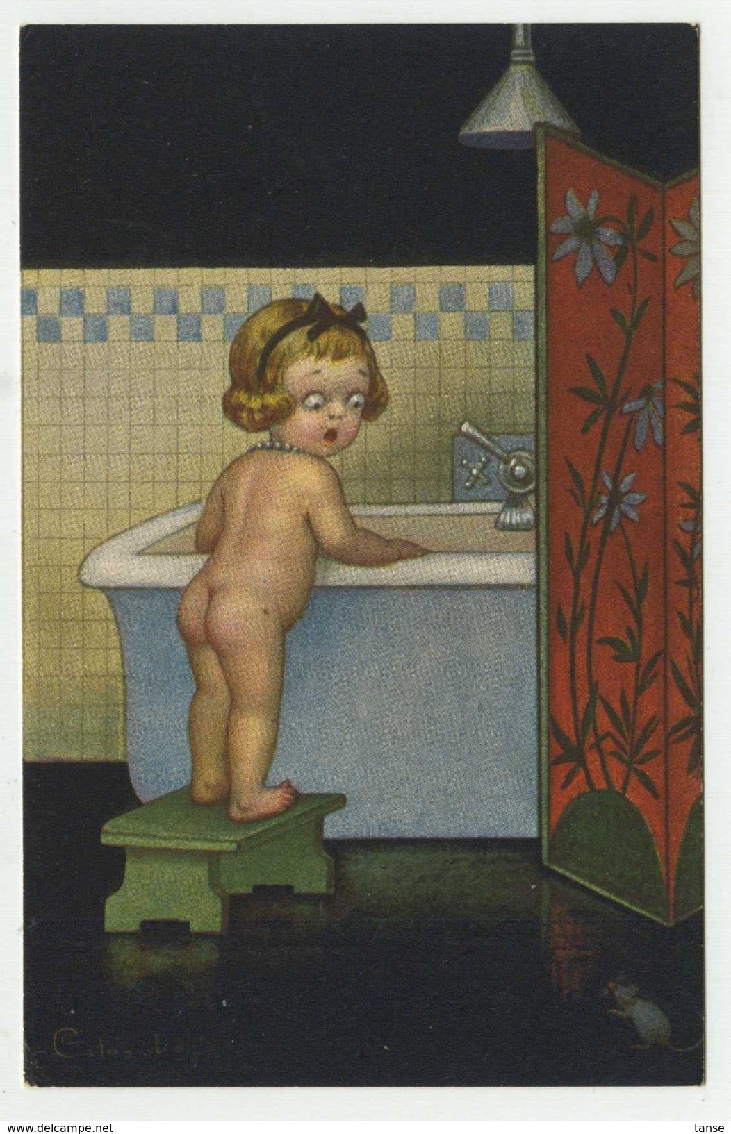 Illustratore Colombo - Bambina Su Vasca Da Bagno - Non Viaggiata (epoca Anni '30) - Colombo, E.