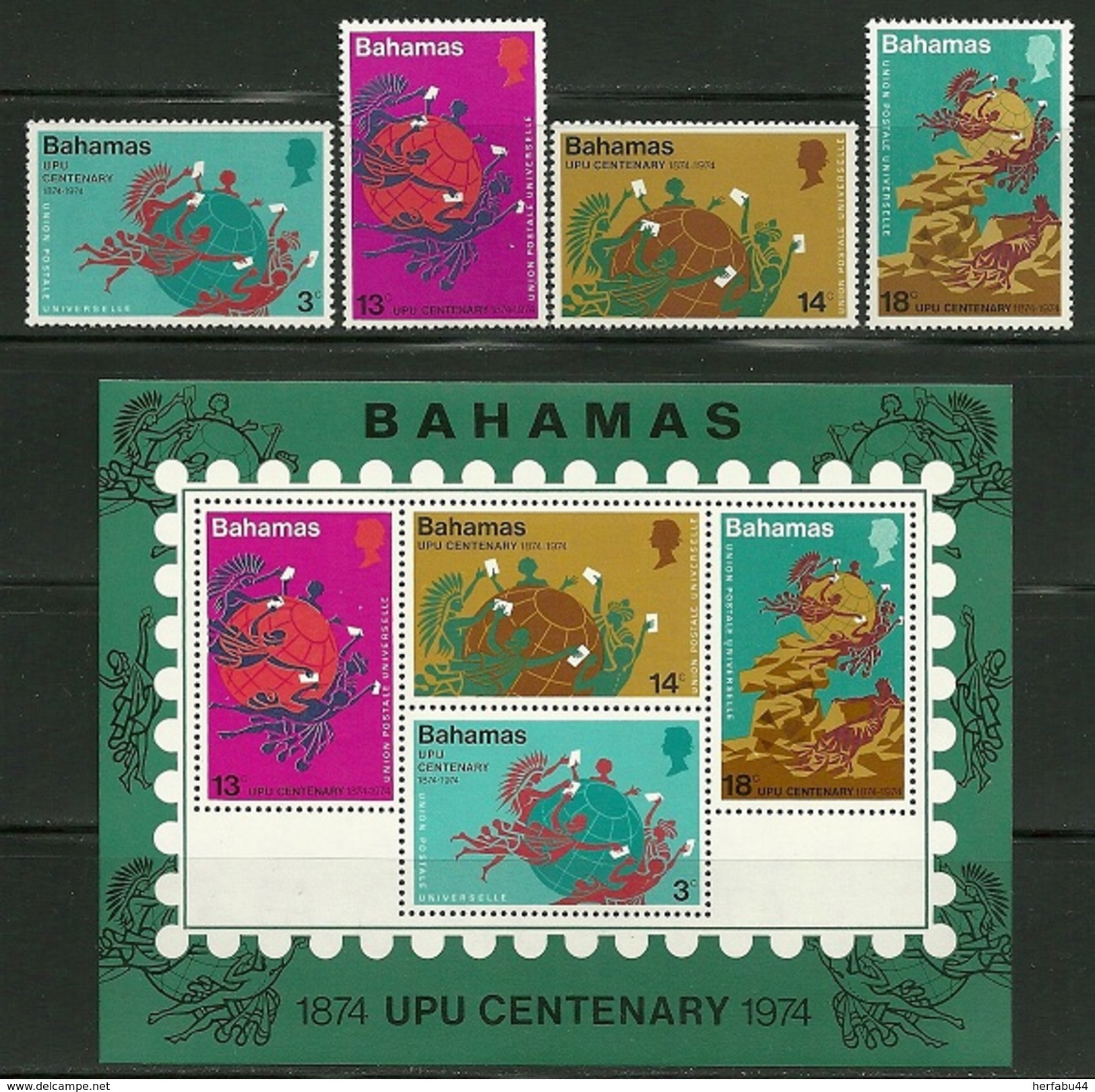 Bahamas    "UPU"    Set & Souv. Sheet     SC# 358-61a  MNH** - Bahamas (1973-...)