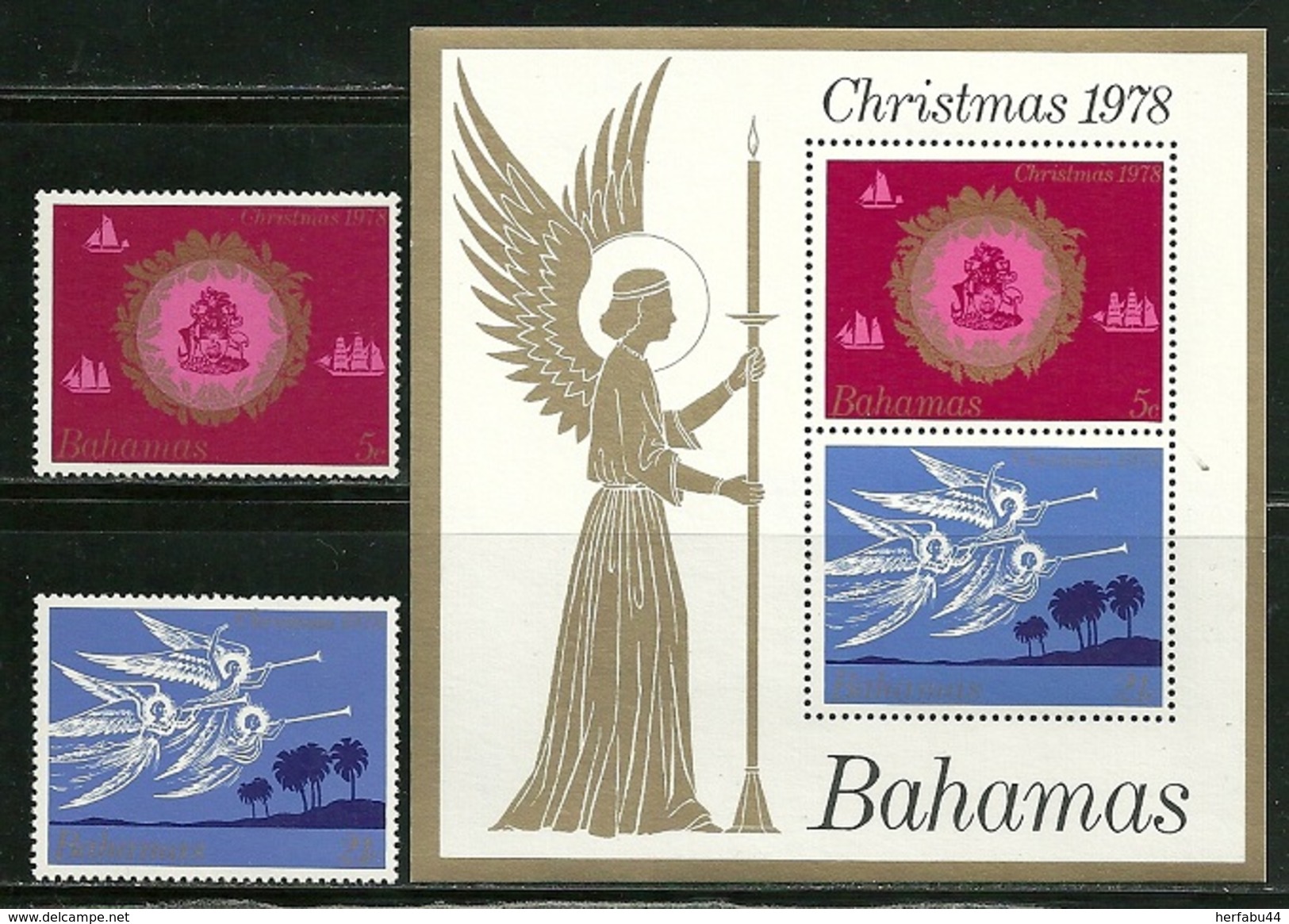 Bahamas       "Christmas 1978"    Set & Souv. Sheet     SC# 444-45a   MNH** - Bahamas (1973-...)