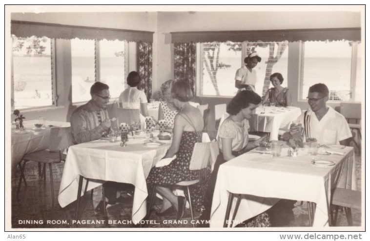 Grand Cayman Island Pageant Beach Hotel Dining Room Interior View, C1950s/60s Vintage Real Photo Postcard - Kaimaninseln