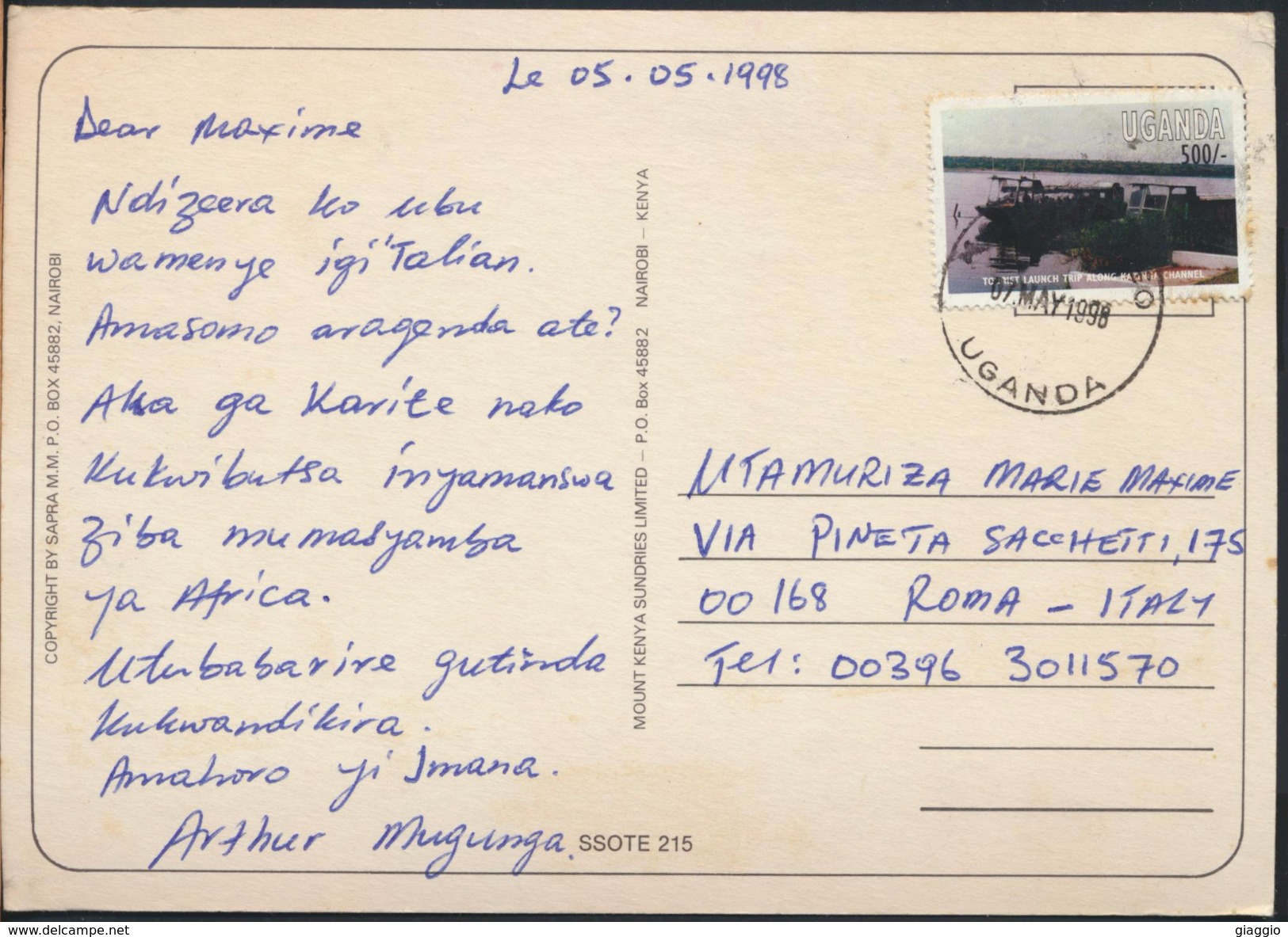 °°° GF239 - UGANDA - OUT OF AFRICA - 1998 With Stamps °°° - Ouganda