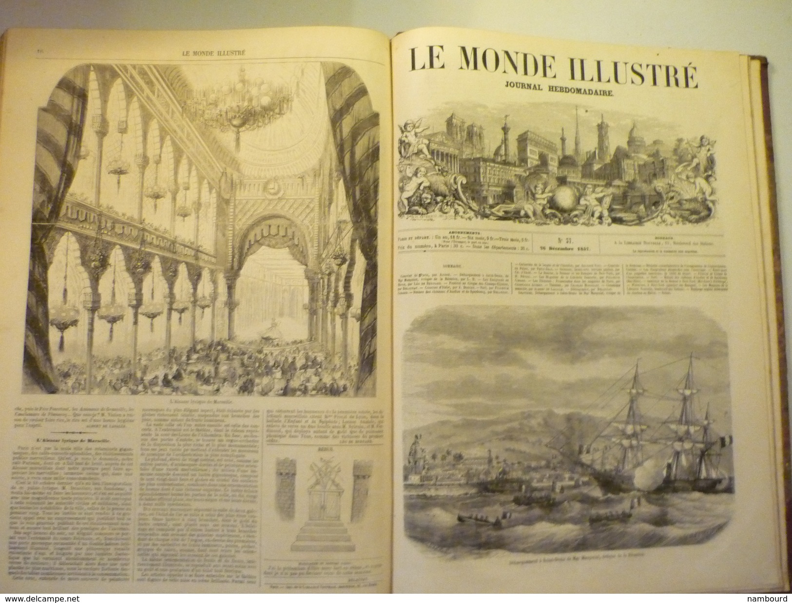 Reliure première année 1857 Le Monde Illustré du N°1 18 Avril 1857 au N°37 26 Décembre 1857