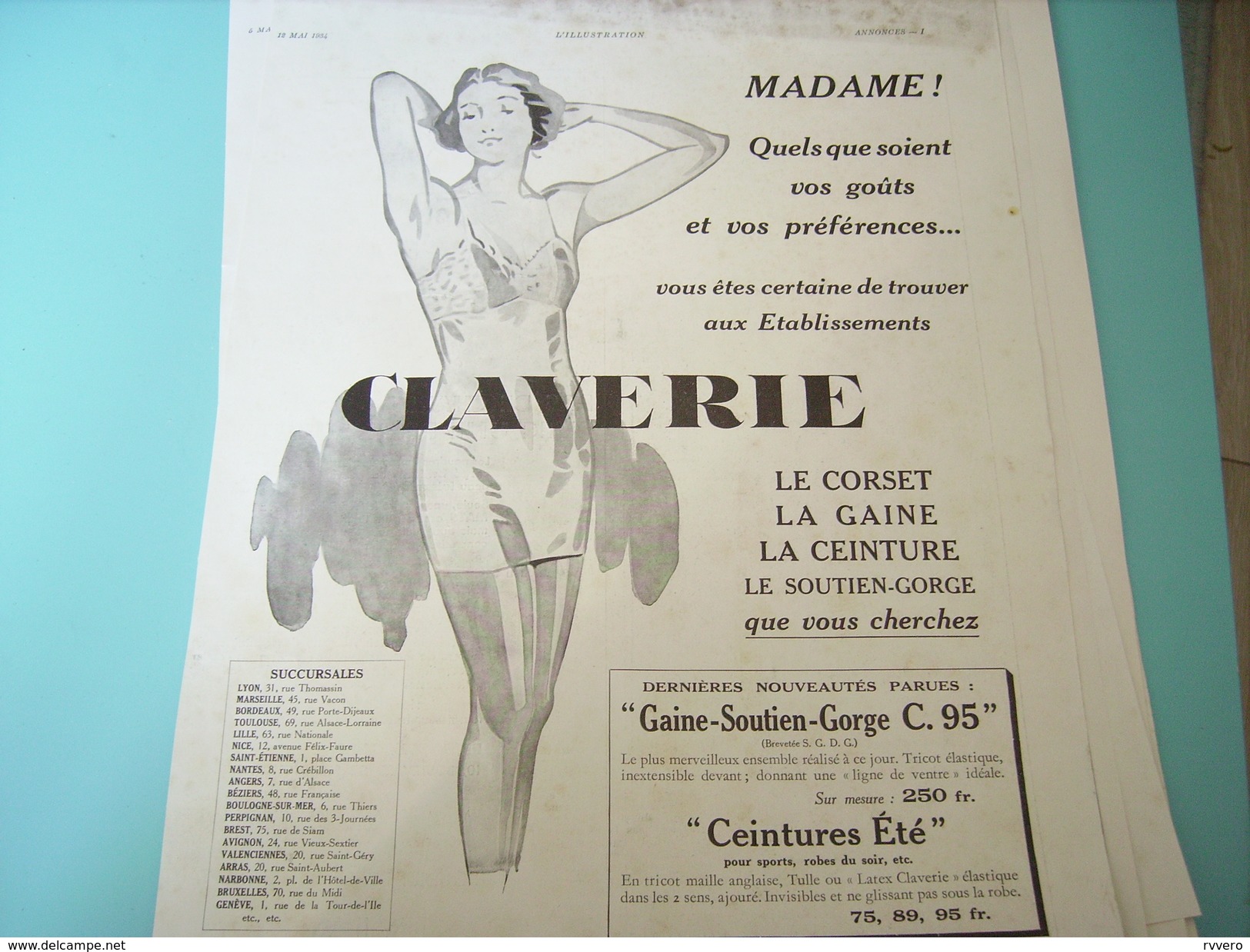 ANCIENNE PUBLICITE CORSET-GAINE- CLAVERIE 1934 - Other & Unclassified