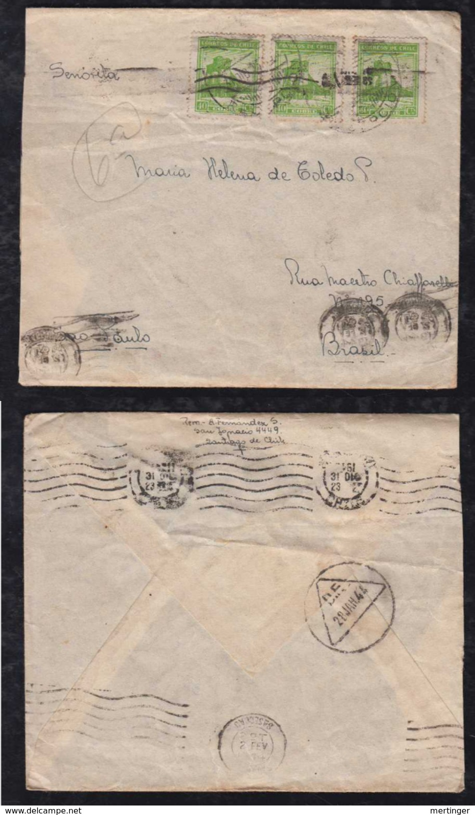 Chile 1944 Censor Cover To SAO PAULO Brazil - Chile