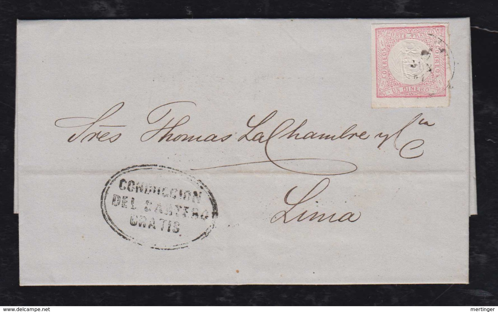 Peru 1864 Cover TRUXILLO To LIMA 1D Red CONDUCCION DEL CARTERO GRATIS PM - Peru