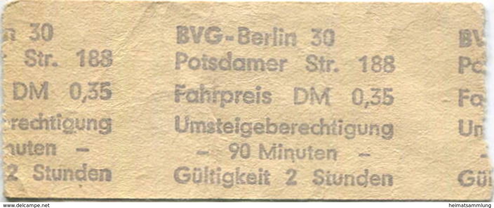 Deutschland - Berlin - BVG Ermäßigungsfahrschein - Tempelhof 0,35 DM - Europe