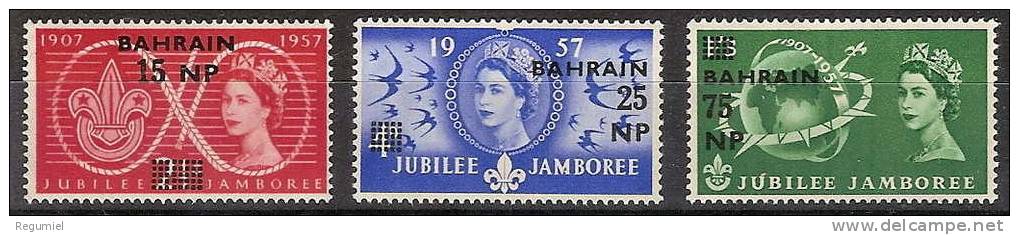 Bahrain 107/109 ** Isabel II Sobrecargados. 1957.  Scouts - Bahreïn (...-1965)