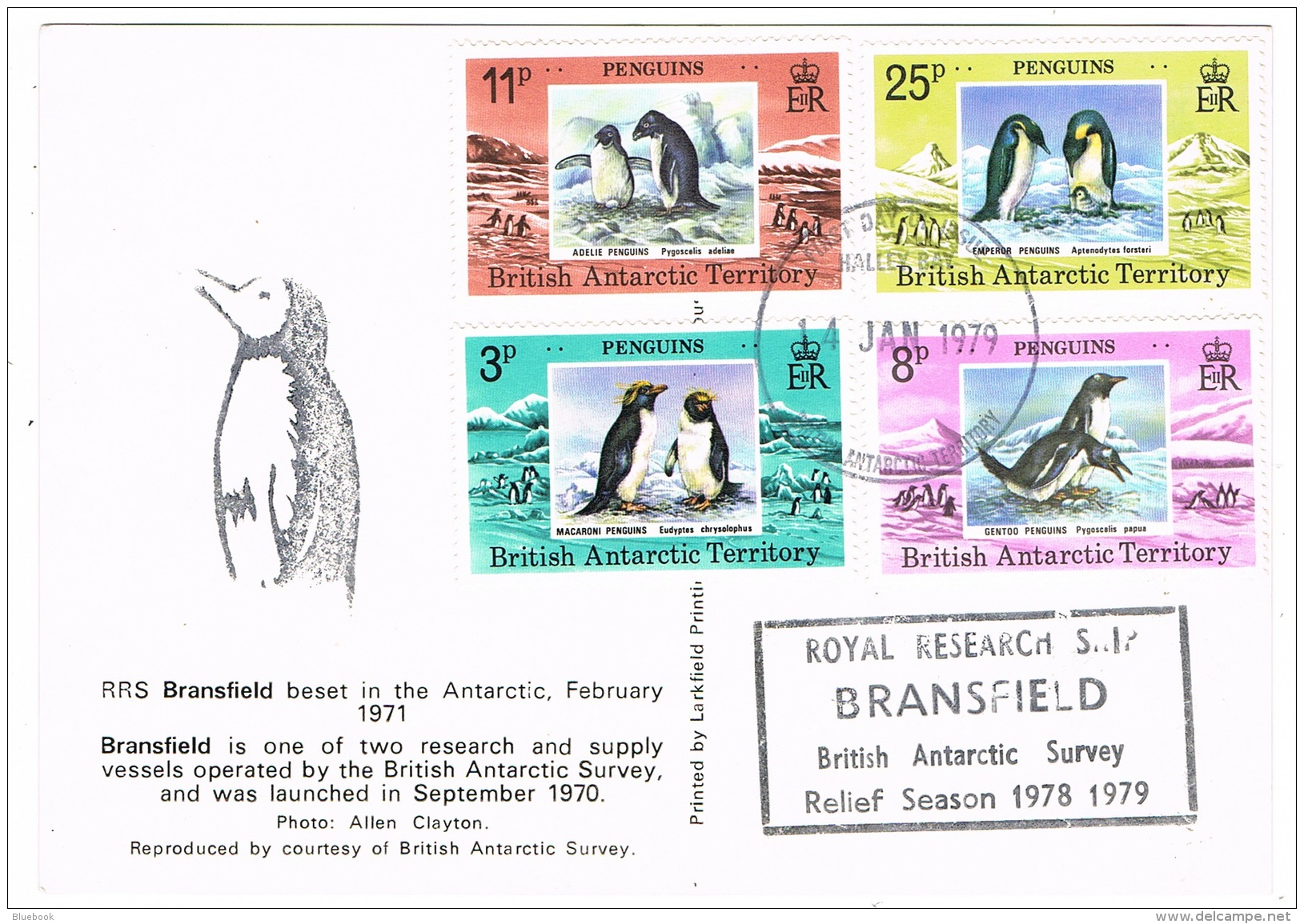 RB 1151 -  1979 British Antarctic Territory - Penguins - Halley Bay - Ship RRS Bransfield - Lettres & Documents