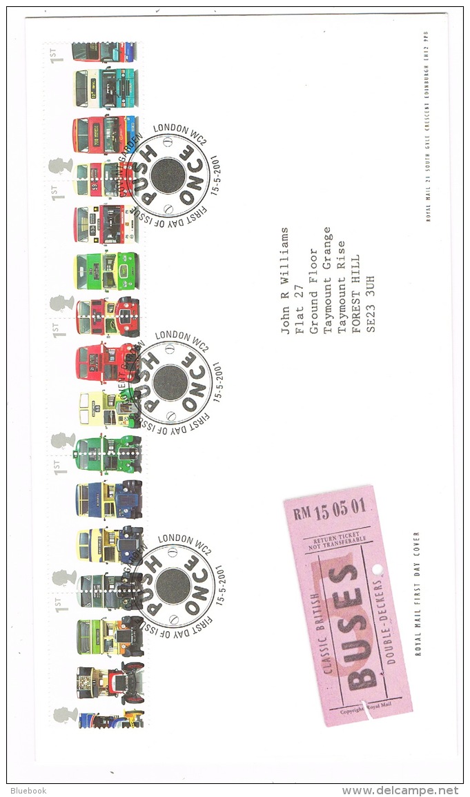 RB 1151 - 2001 GB FDC 2 X First Day Covers - Buses Miniature Sheet &amp; Se-tenant Strip - 2001-2010. Decimale Uitgaven