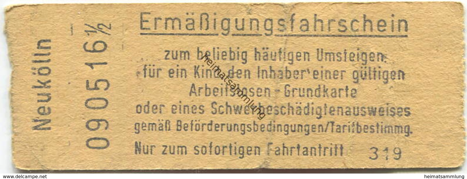 Deutschland - Berlin - Ermäßigungsfahrschein - Neukölln 0,60 DM - Europa