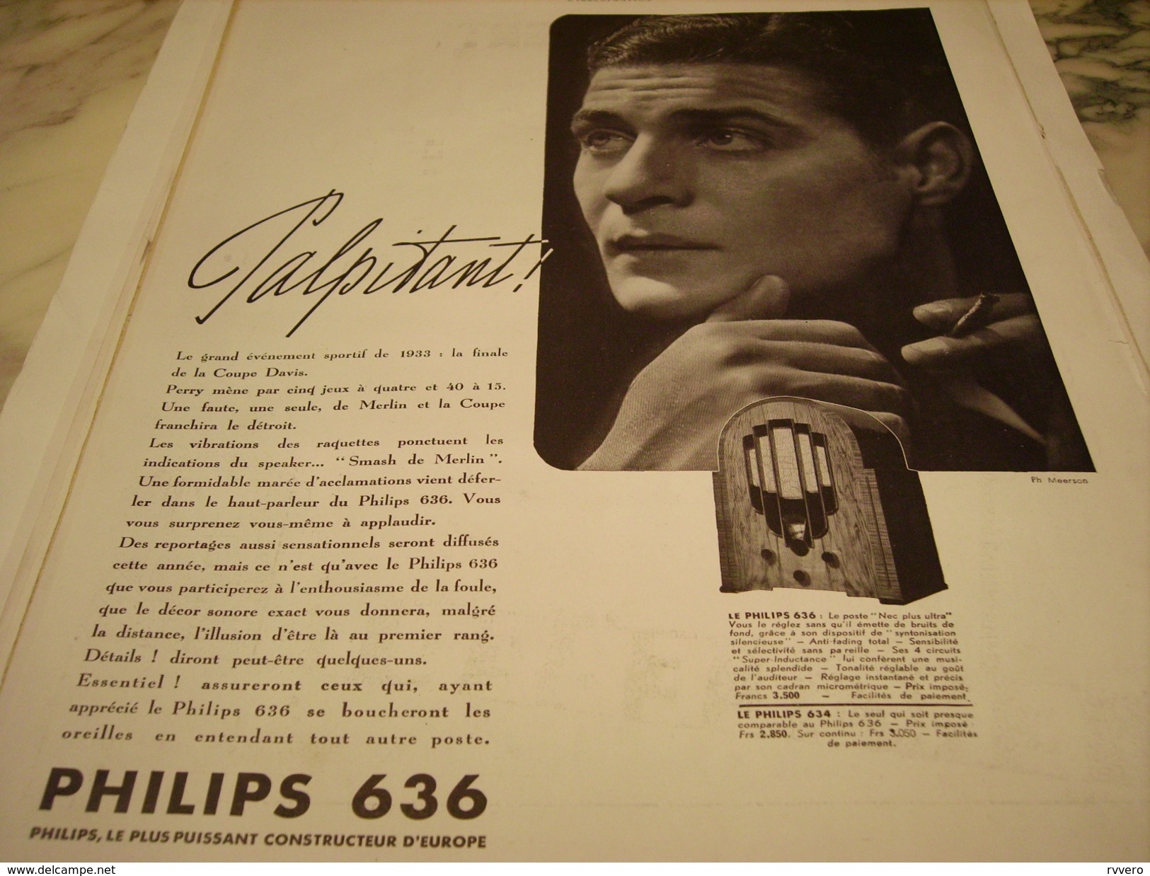 ANCIENNE PUBLICITE PALPITANT PHILIPS 636 POSTE RADIO 1934 - Andere & Zonder Classificatie