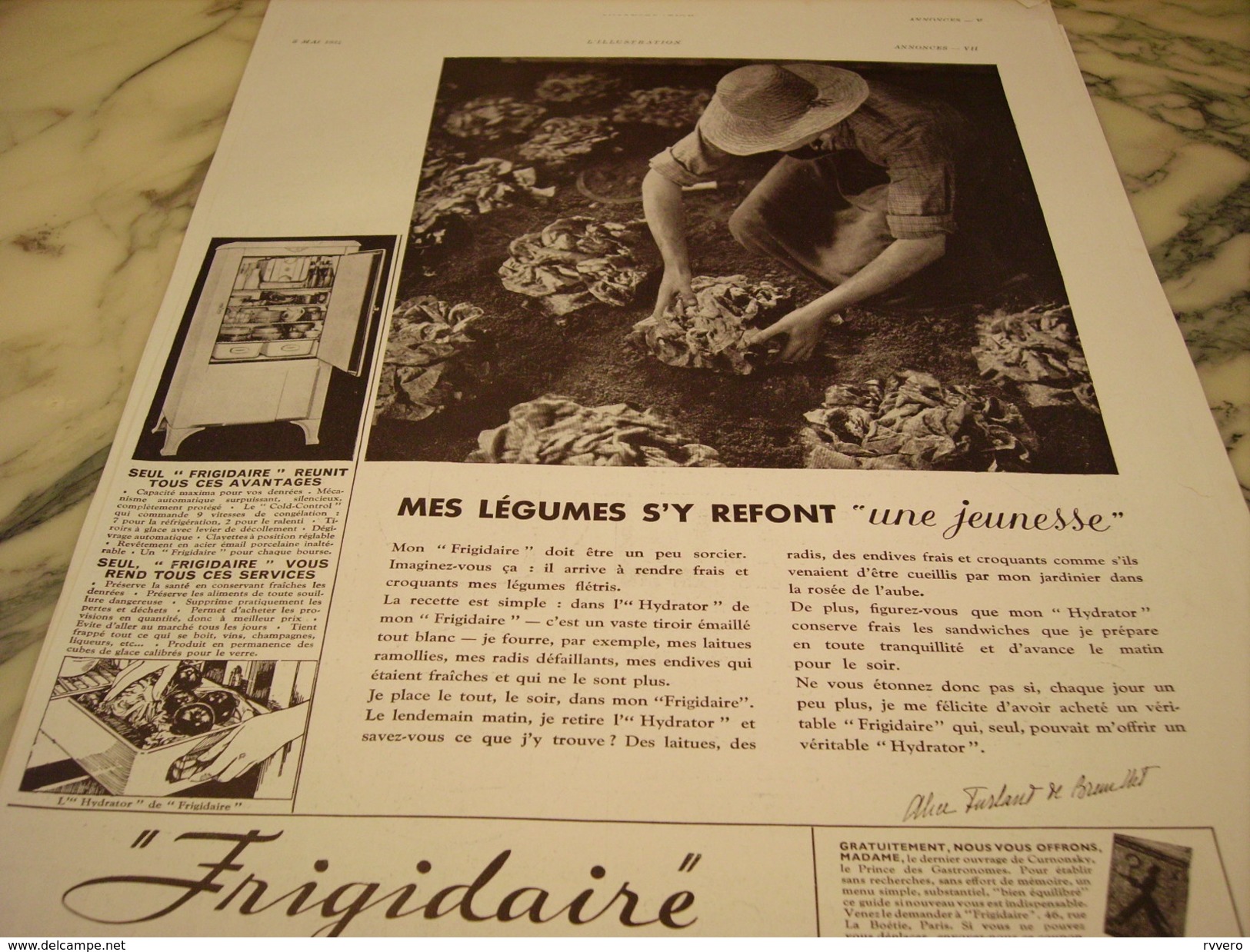 ANCIENNE PUBLICITE FRIGIDAIRE LEGUME UNE NOUVELLE JEUNESSE 1934 - Andere Toestellen