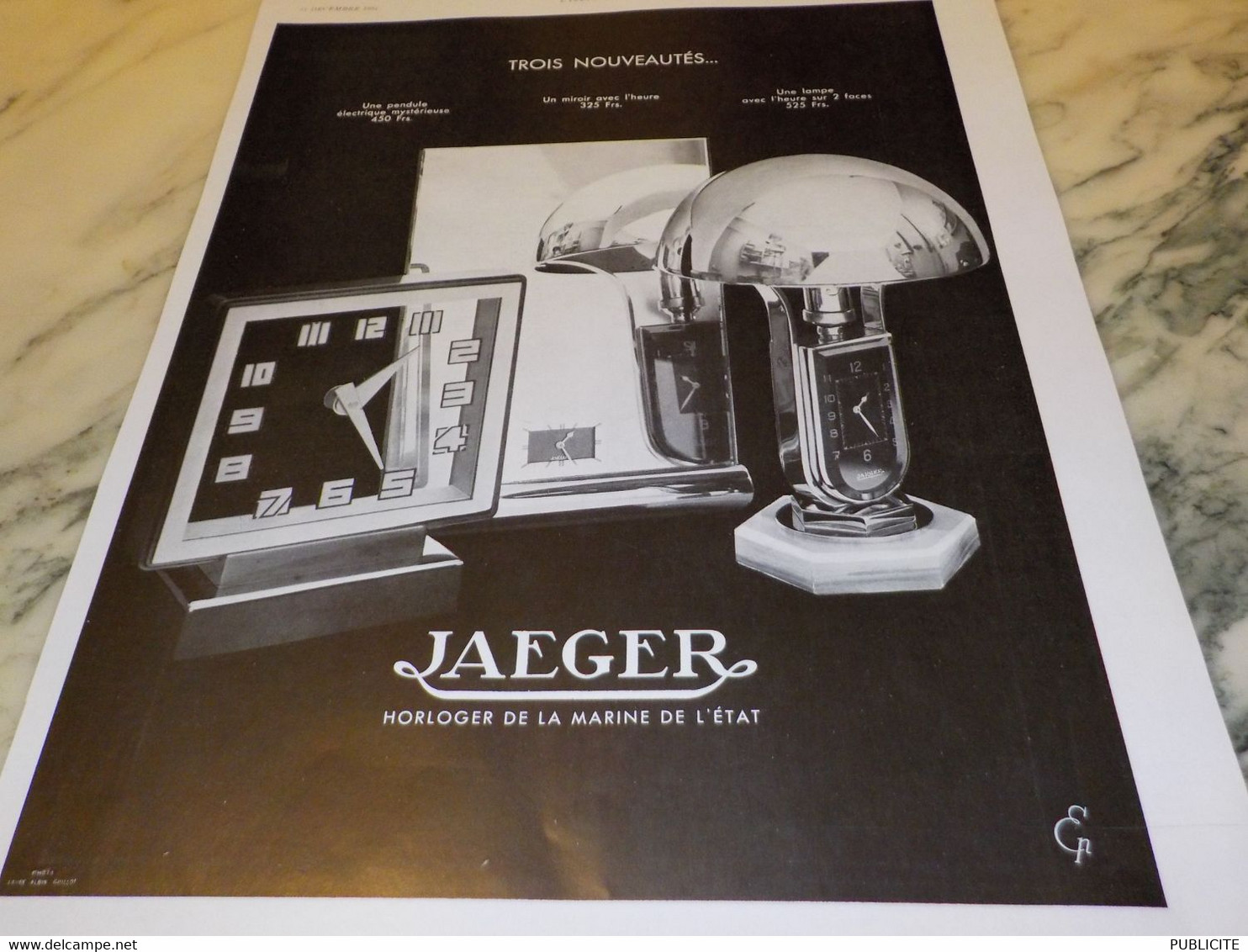 ANCIENNE PUBLICITE 3 NOUVEAUTES MONTRE PENDULE  JAEGER LECOULTRE  1934 - Horloges