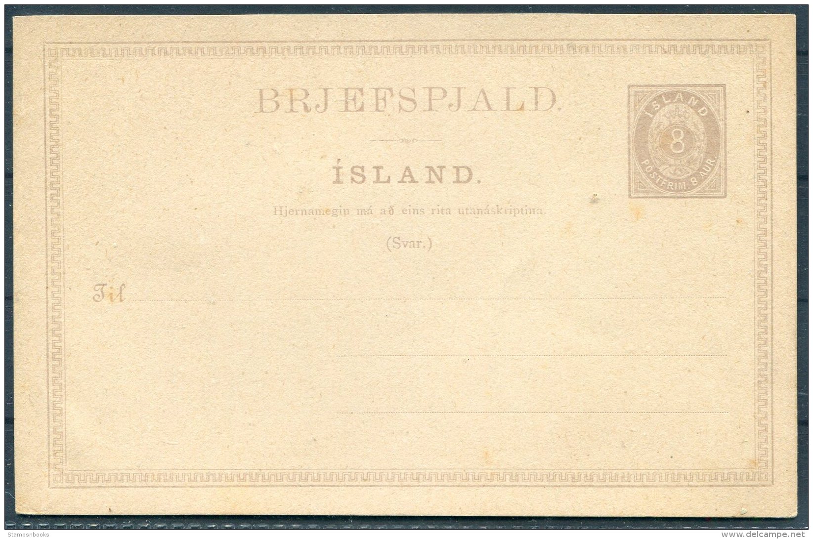 Iceland 8 Aur Lilac Numeral Stationery Postcard - Entiers Postaux