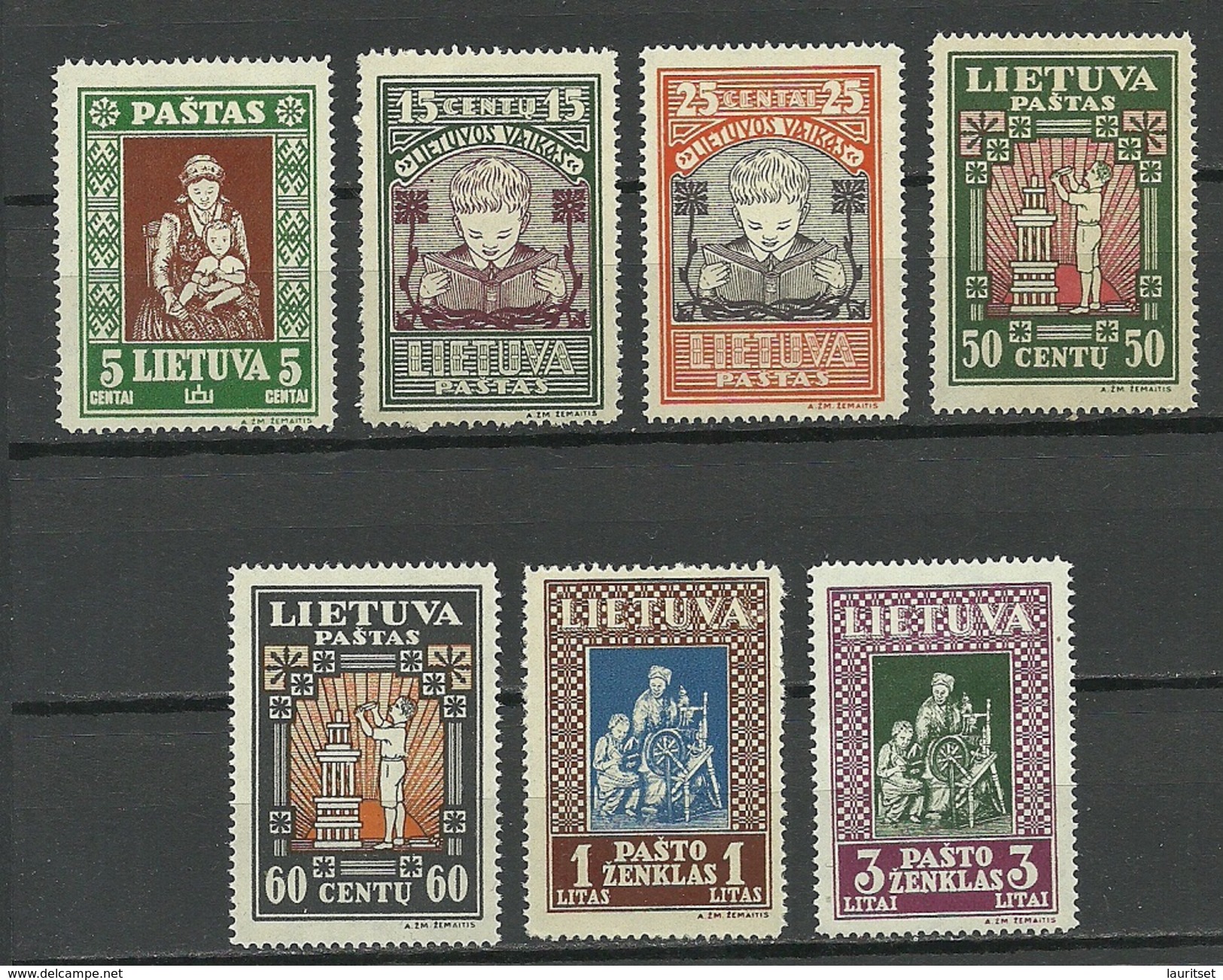 LITAUEN Lithuania 1933 = 7 Werte Aus Michel 364 - 371 A MNH (NB! Mi 365/10 C. Fehlt/missing!!) - Litauen