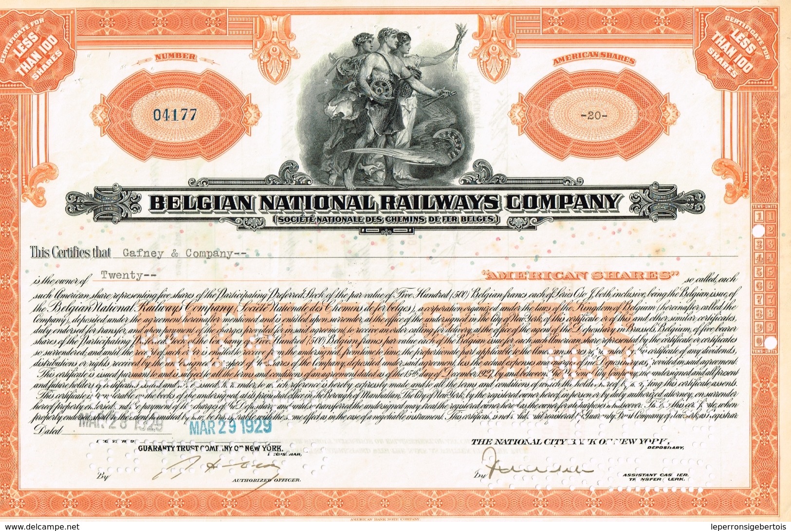Action Ancienne - Belgian National Railways Company (SNCB) - Depositary American Share - Titre De 1929 - Chemin De Fer & Tramway