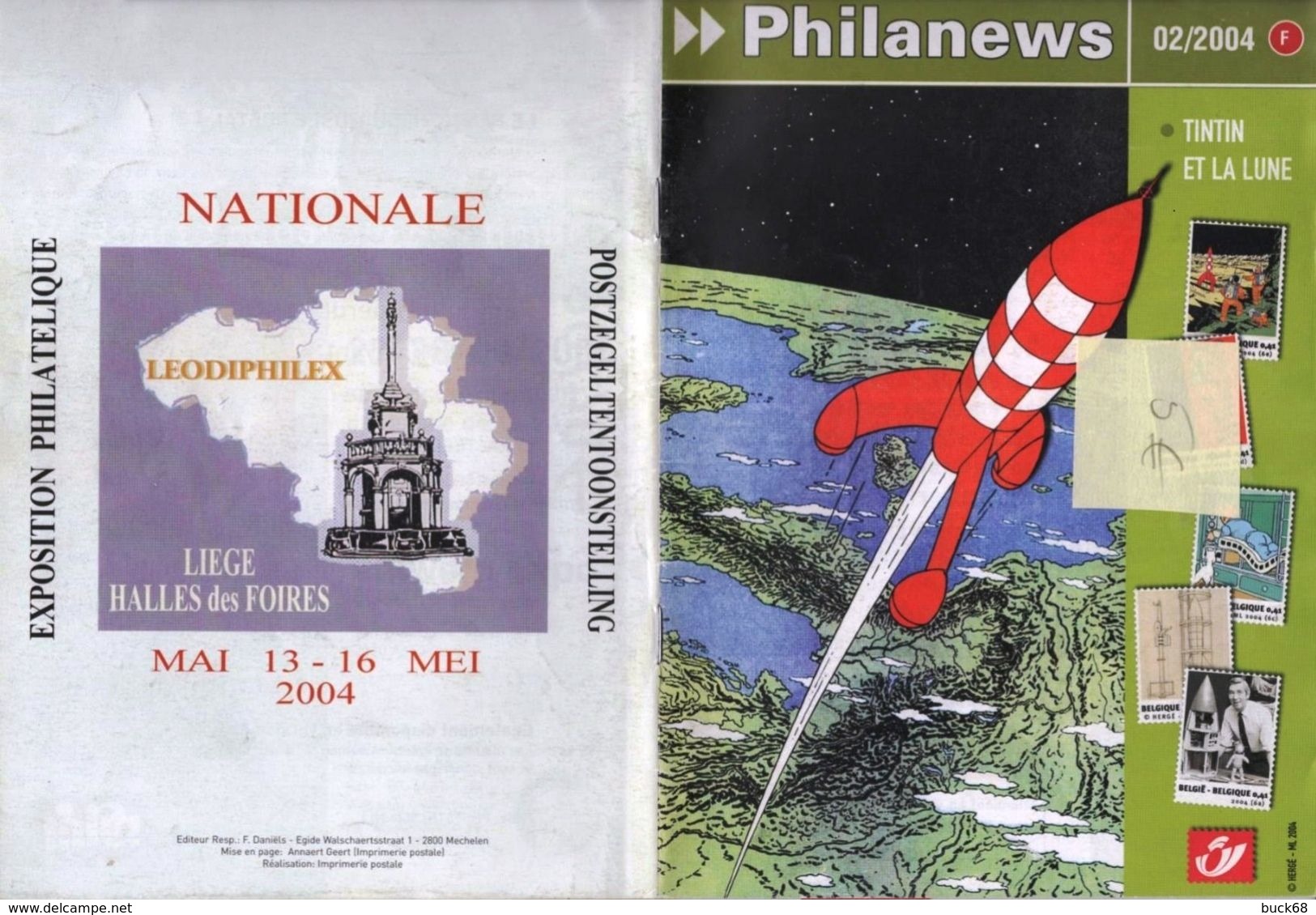 BELGIQUE Magazine PHILANEWS Février 2004 Nouveautés Poste Belge Tintin Kuifje Hergé Lune Moon Fusée Rocket Bédé - Bandes Dessinées