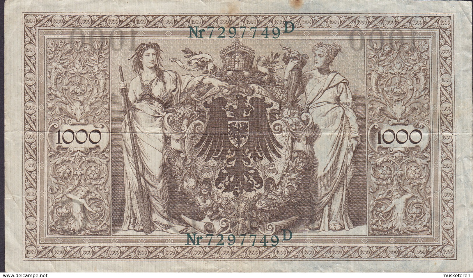 Germany - 1.000 MARK Reichsbanknote Berlin (21-4-1910) Nr. 72977 49 D (2 Scans) - 1000 Mark