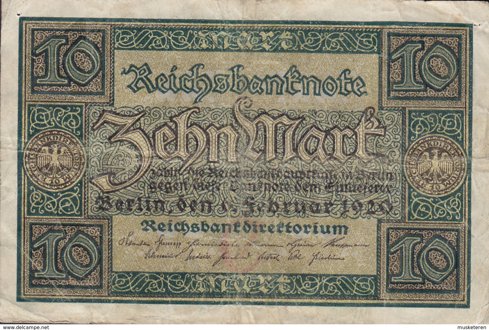 Germany - 10 MARK Reichsbanknote Berlin (1-2-1920) O 2054593 (2 Scans) - 10 Mark