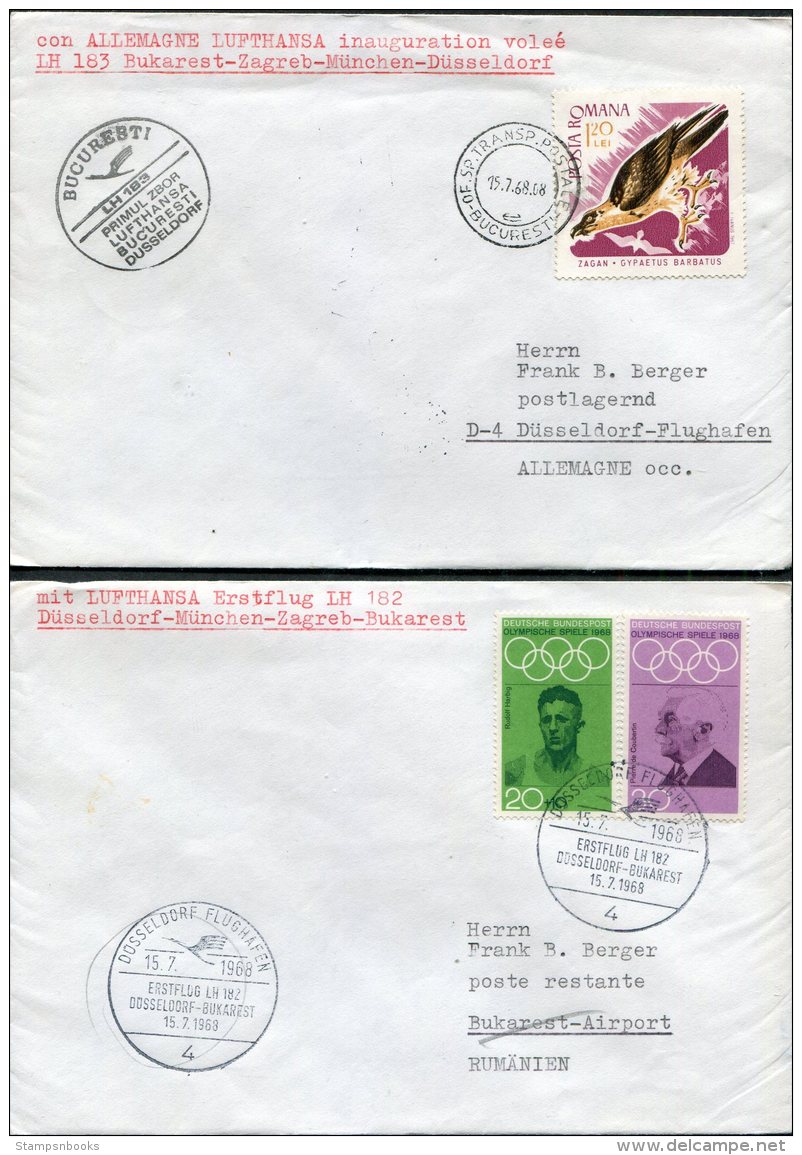 1968 Romania Germany Lufthansa First Flight Covers(2) Bucuresti / Dusseldorf - Lettres & Documents