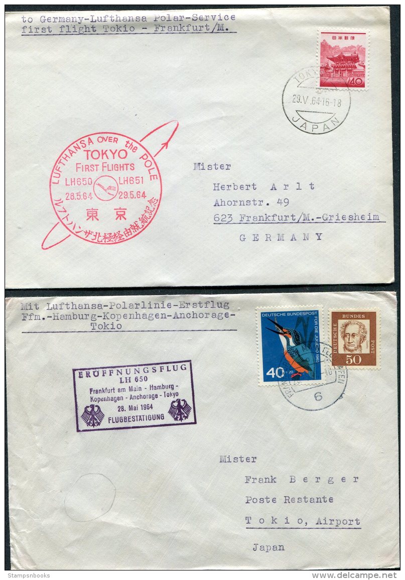 1964 Japan Germany Lufthansa First Flight Covers(2) Tokyo / Frankfurt, Polar Service - Luftpost