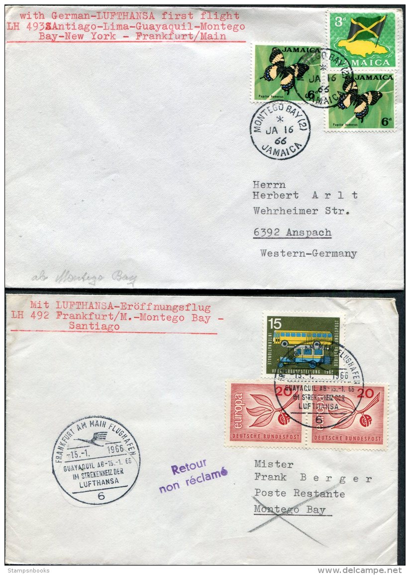 1966 Jamaica Germany Lufthansa First Flight Covers(2) Montego Bay / Frankfurt - Jamaica (1962-...)