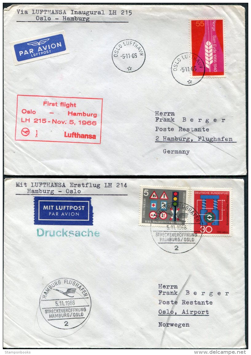 1966 Norway Germany Lufthansa First Flight Covers(2) Oslo / Hamburg - Covers & Documents