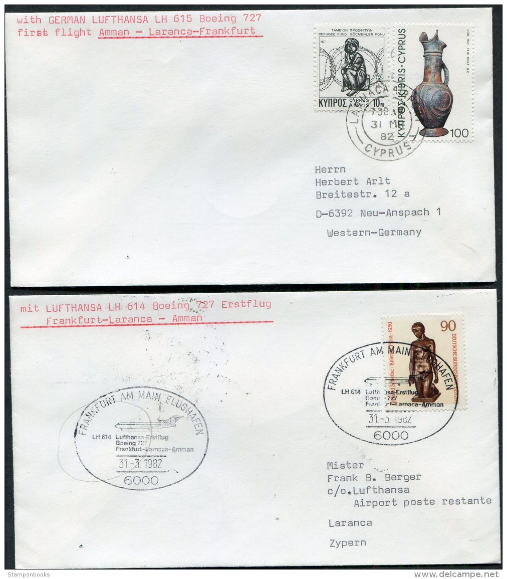 1982 Cyprus Germany Lufthansa First Flight Covers(2) Larnaca / Hamburg - Covers & Documents