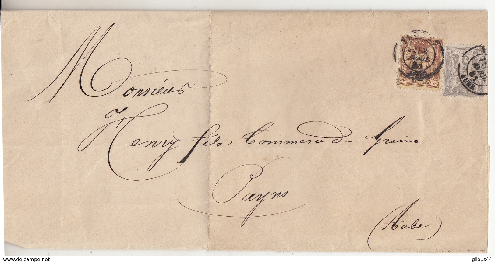 Lettre 1881 Sage 2c Brun Rouge Et 3c Gris TBE - 1849-1876: Période Classique