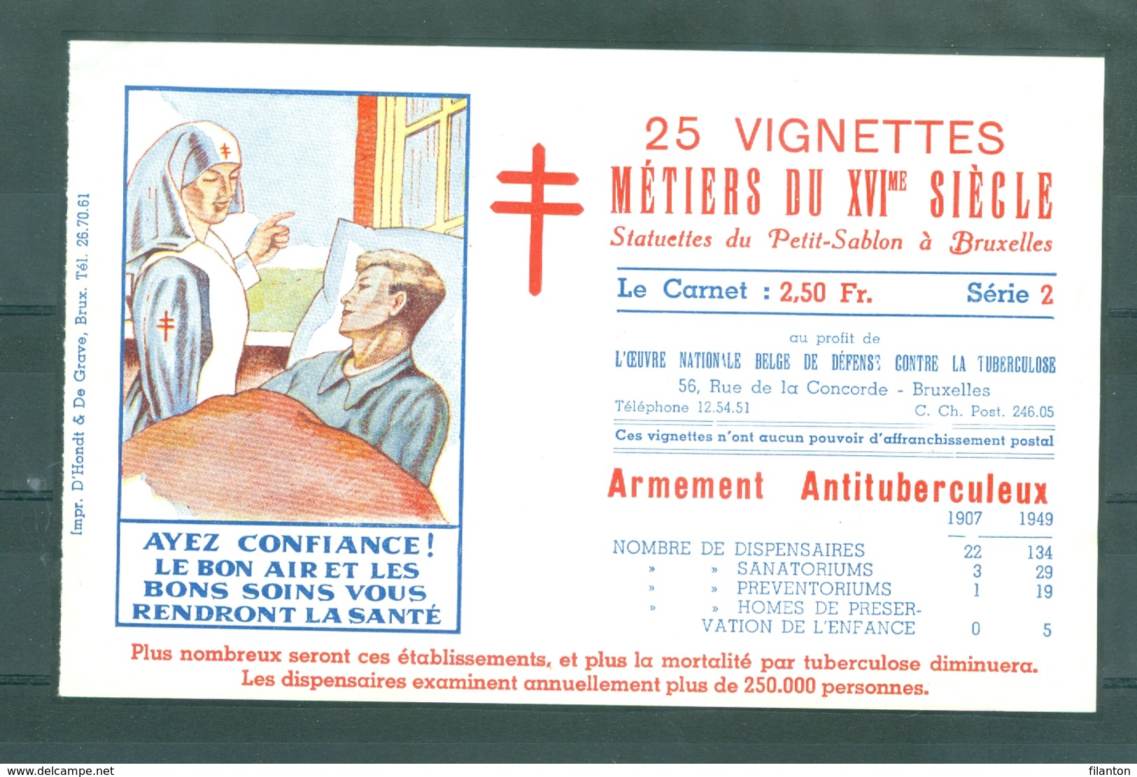 BELGIE - VIGNETTEN Antitering 1949 - Standbeelden Kleine Zavel (2) - Vellen Van 25 Zegels In 4 Verschillende Kleuren - Erinnophilie [E]