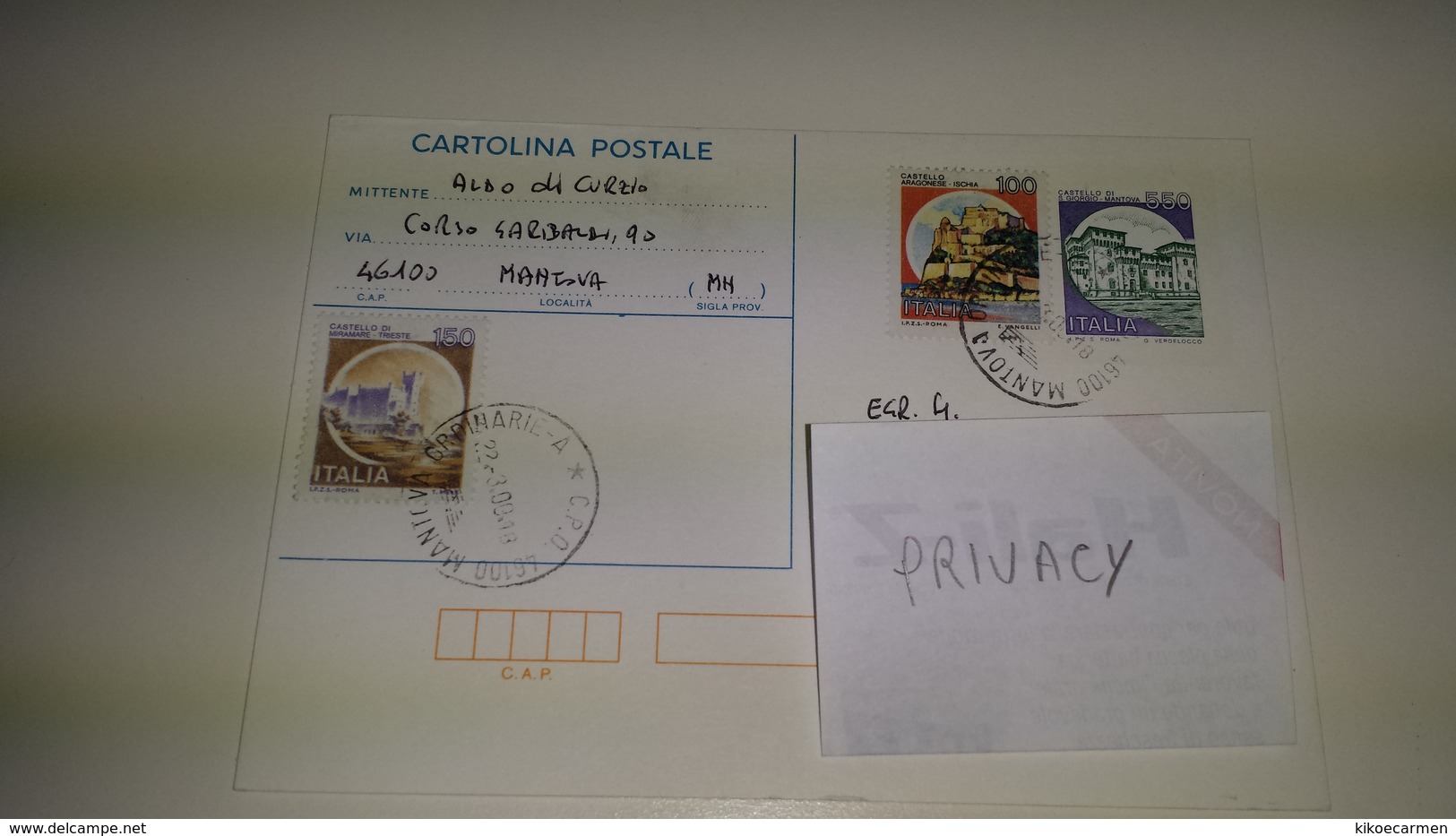 ITALIA CARTOLINA POSTALE CASTELLI LIRE 550 DEL 1988 VIAGGIATA Usata Castello £ Usato 2000 - Stamped Stationery